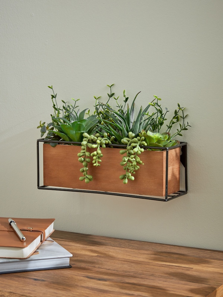Green Artificial Succulent Garden in Bronx Wood Trough - Image 2 of 4