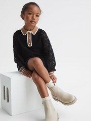 Reiss Black Emmie Senior Lace Detail Knitted Dress - Image 1 of 7
