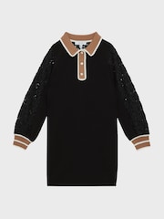 Reiss Black Emmie Senior Lace Detail Knitted Dress - Image 2 of 7