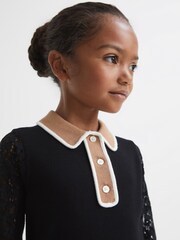 Reiss Black Emmie Senior Lace Detail Knitted Dress - Image 4 of 7