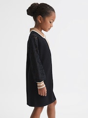 Reiss Black Emmie Senior Lace Detail Knitted Dress - Image 6 of 7