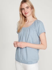 M&co Gypsy Top mit Lochstickerei, Blau - Bild 1 von 6