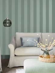 Laura Ashley Jade Green Lille Pearlescent Stripe 10M Wallpaper - Image 1 of 4
