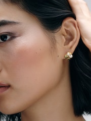 Olive Green Gold Tone - CERENE Pearl Shimer Stud Earrings - Slika 1 iz 6