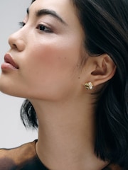 Olive Green Gold Tone - CERENE Pearl Shimer Stud Earrings - Slika 2 iz 6