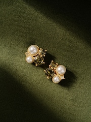 Olive Green Gold Tone - CERENE Pearl Shimer Stud Earrings - Slika 3 iz 6