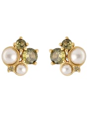 Olive Green Gold Tone - CERENE Pearl Shimer Stud Earrings - Slika 4 iz 6