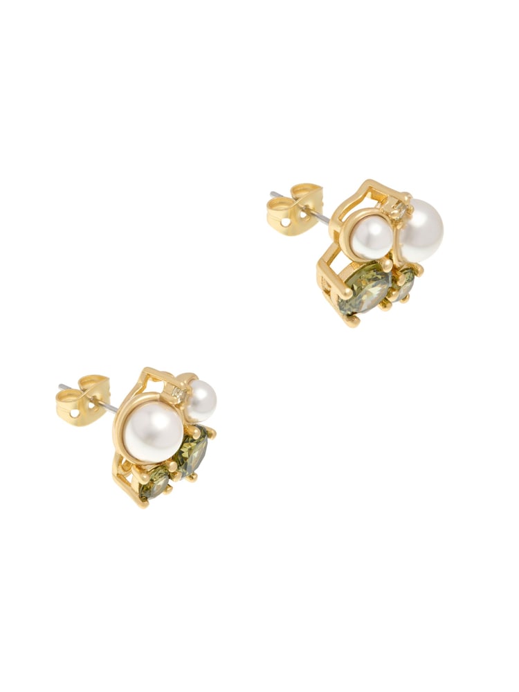 Olive Green Gold Tone - CERENE Pearl Shimer Stud Earrings - Slika 6 iz 6