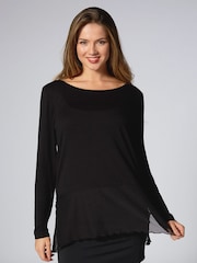 Pineapple Black Jersey Long Sleeve Mesh Hem Top - Image 1 of 4