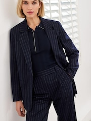 Navy Blue Pinstripe Regular Fit Single Breasted Blazer - Image 1 of 5