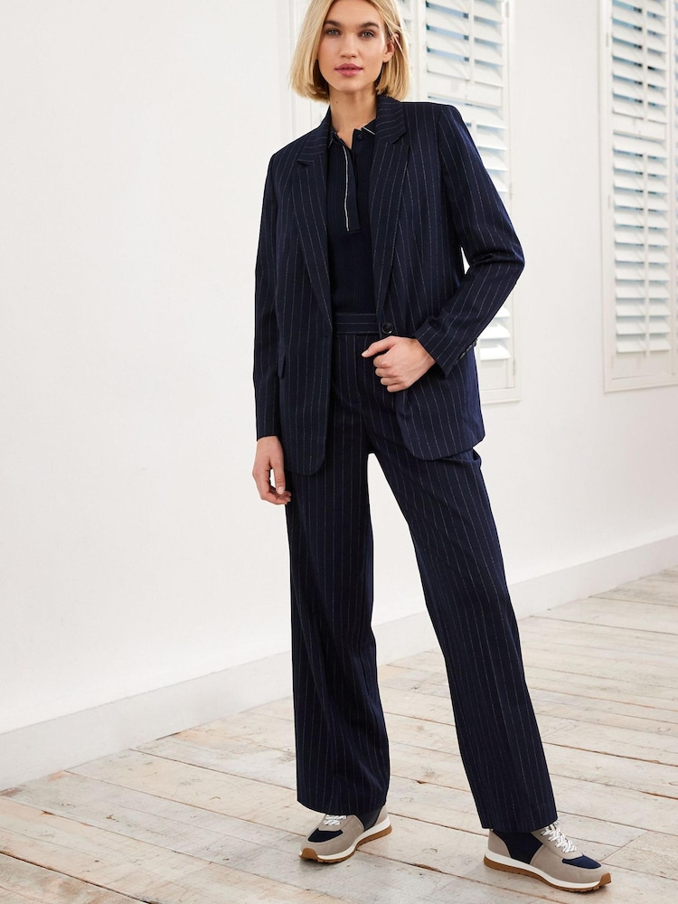 Navy Blue Pinstripe Regular Fit Single Breasted Blazer - Image 2 of 5