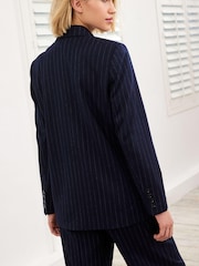 Navy Blue Pinstripe Regular Fit Single Breasted Blazer - Image 3 of 5