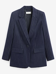 Navy Blue Pinstripe Regular Fit Single Breasted Blazer - Image 5 of 5