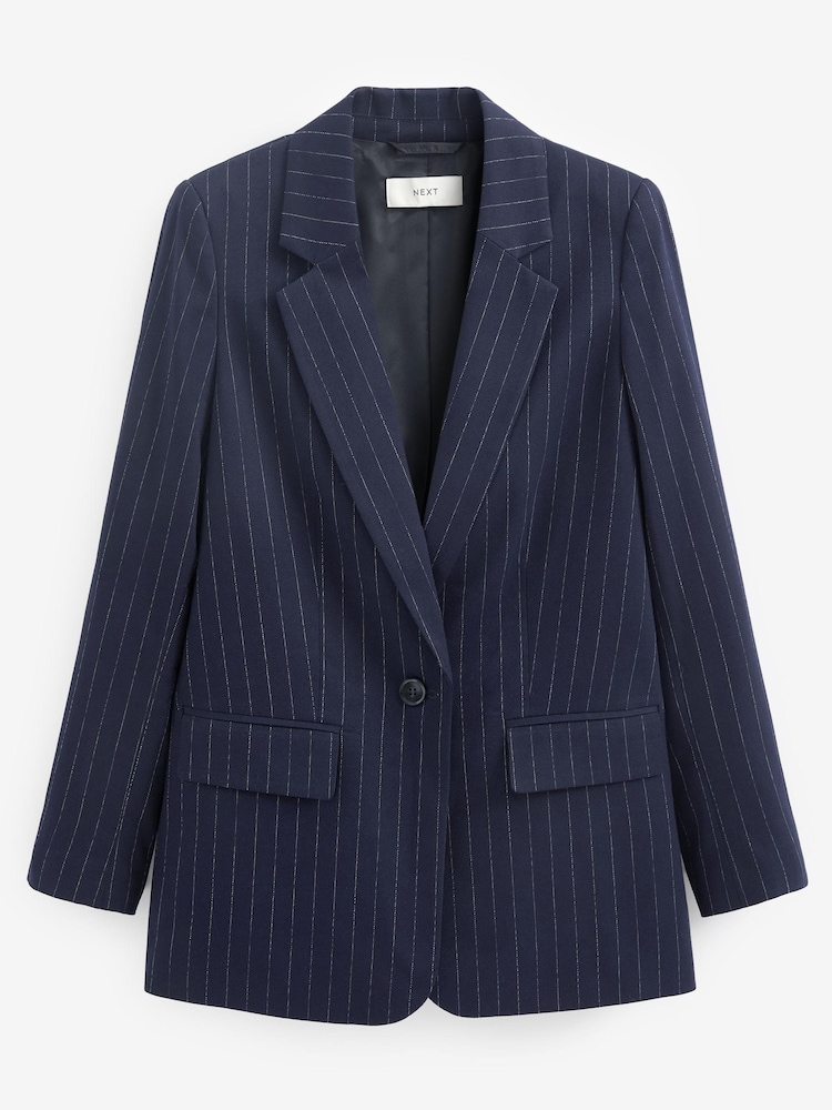 Navy Blue Pinstripe Regular Fit Single Breasted Blazer - Image 5 of 5