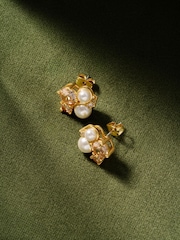 Peach Pink Gold Tone - CERENE Pearl Shimer Stud Earrings - Slika 3 iz 5