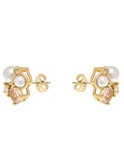 Peach Pink Gold Tone - CERENE Pearl Shimer Stud Earrings - Slika 4 iz 5