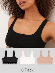 Black/Cream/Praline Nude Cotton Ultimate Comfort Crop Tops 3 Pack - Image 1 of 10