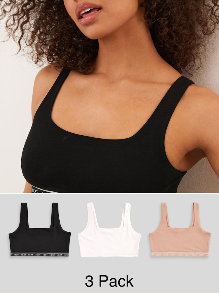 Black/Cream/Praline Nude Cotton Ultimate Comfort Crop Tops 3 Pack - Image 1 of 10