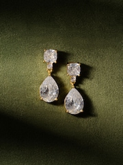 Clear Crystal Gold Tone - CERENE Statement Drop Earrings - Slika 3 iz 6
