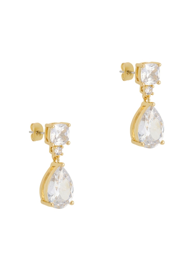 Clear Crystal Gold Tone - CERENE Statement Drop Earrings - Slika 6 iz 6