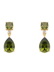 Olive Green Gold Tone - CERENE Statement Drop Earrings - Slika 4 iz 6