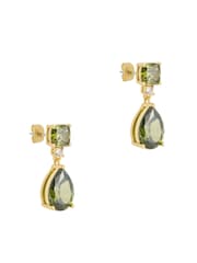 Olive Green Gold Tone - CERENE Statement Drop Earrings - Slika 5 iz 6