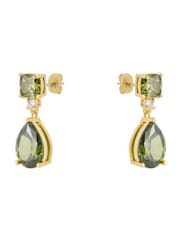 Olive Green Gold Tone - CERENE Statement Drop Earrings - Slika 6 iz 6