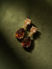 Mocha Brown Gold Tone - CERENE Statement Drop Earrings - Slika 3 iz 6