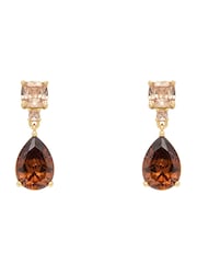 Mocha Brown Gold Tone - CERENE Statement Drop Earrings - Slika 4 iz 6