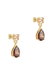 Mocha Brown Gold Tone - CERENE Statement Drop Earrings - Slika 5 iz 6