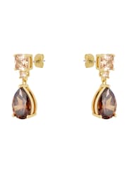Mocha Brown Gold Tone - CERENE Statement Drop Earrings - Slika 6 iz 6
