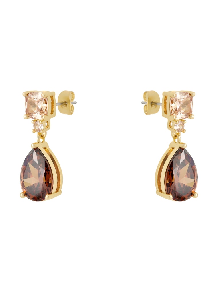 Mocha Brown Gold Tone - CERENE Statement Drop Earrings - Slika 6 iz 6
