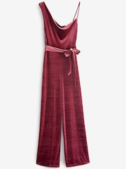 Berry Red Velvet One Shoulder Wide Leg Jumpsuit - Image 6 of 6