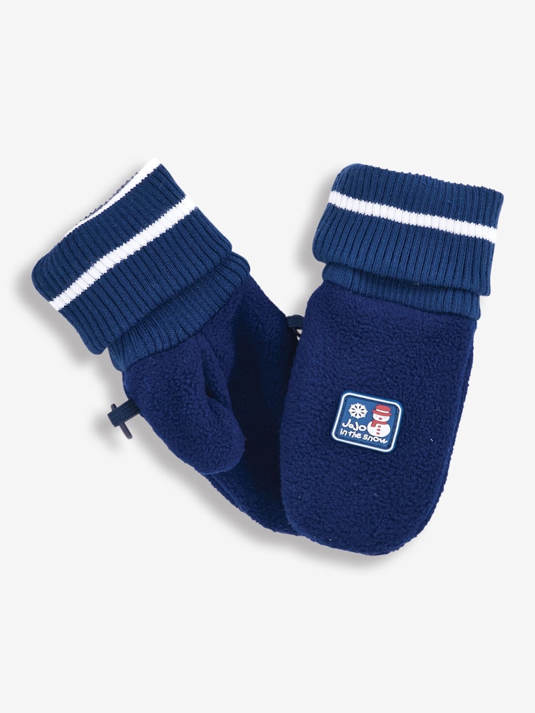 JoJo Maman Bébé Navy Blue Polarfleece Mittens With Rib Cuff - Image 1 of 1