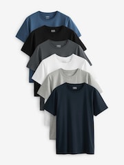 Black/ Slate/ Grey Marl/ White/ Navy/ Blue Regular Fit Essential Cotton T-Shirts 6 Pack - Image 1 of 14