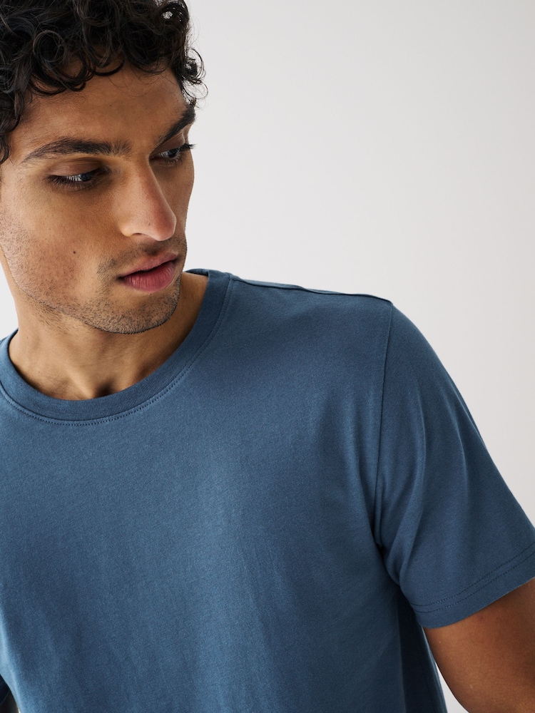 Black/ Slate/ Grey Marl/ White/ Navy/ Blue Regular Fit Essential Cotton T-Shirts 6 Pack - Image 2 of 14