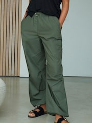 Khaki Green Parachute Cotton Cargo Trousers - Image 1 of 5