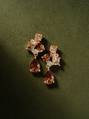 Mocha Brown Gold Tone - CERENE Crystal Cluster Drop Earrings - Slika 3 iz 6