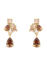 Mocha Brown Gold Tone - CERENE Crystal Cluster Drop Earrings - Slika 4 iz 6