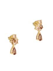 Mocha Brown Gold Tone - CERENE Crystal Cluster Drop Earrings - Slika 5 iz 6