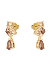 Mocha Brown Gold Tone - CERENE Crystal Cluster Drop Earrings - Slika 6 iz 6