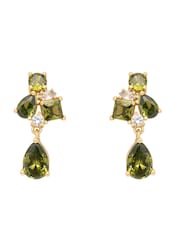 Olive Green Gold Tone - CERENE Crystal Cluster Drop Earrings - Slika 4 iz 6