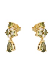 Olive Green Gold Tone - CERENE Crystal Cluster Drop Earrings - Slika 5 iz 6