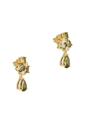 Olive Green Gold Tone - CERENE Crystal Cluster Drop Earrings - Slika 6 iz 6