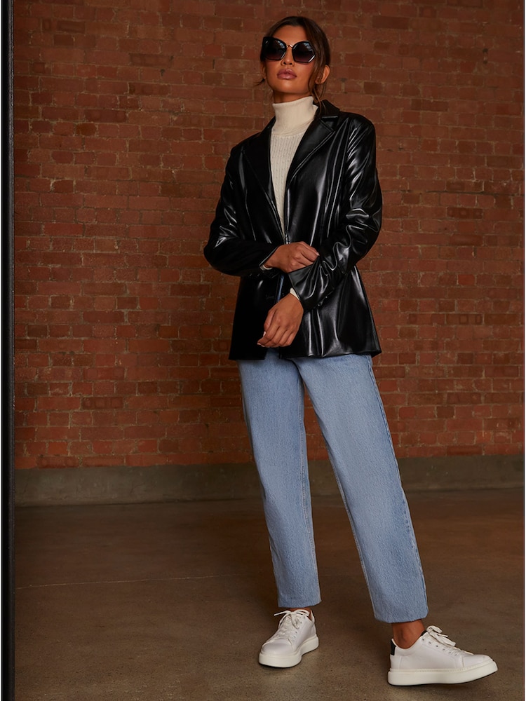 Chi Chi London Black Faux Leather Blazer - Image 1 of 5
