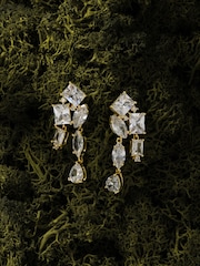 CERENE Luma Clear Gold Tone Statement Crystal Drop Earrings - Image 3 of 6