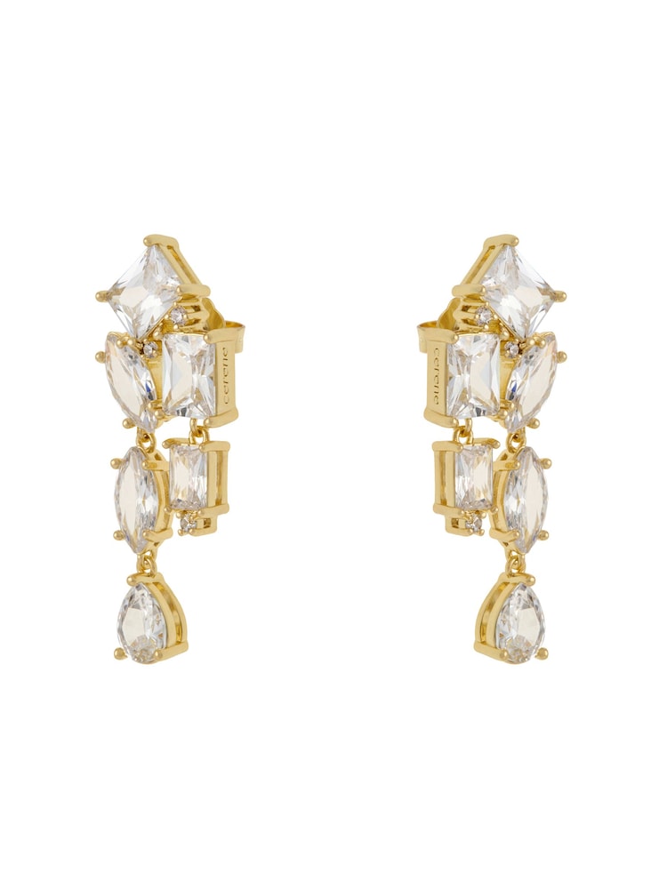 CERENE Luma Clear Gold Tone Statement Crystal Drop Earrings - Image 6 of 6 CERENE Luma Clear Gold Tone Statement Crystal Drop Earrings - Image 6 of 6