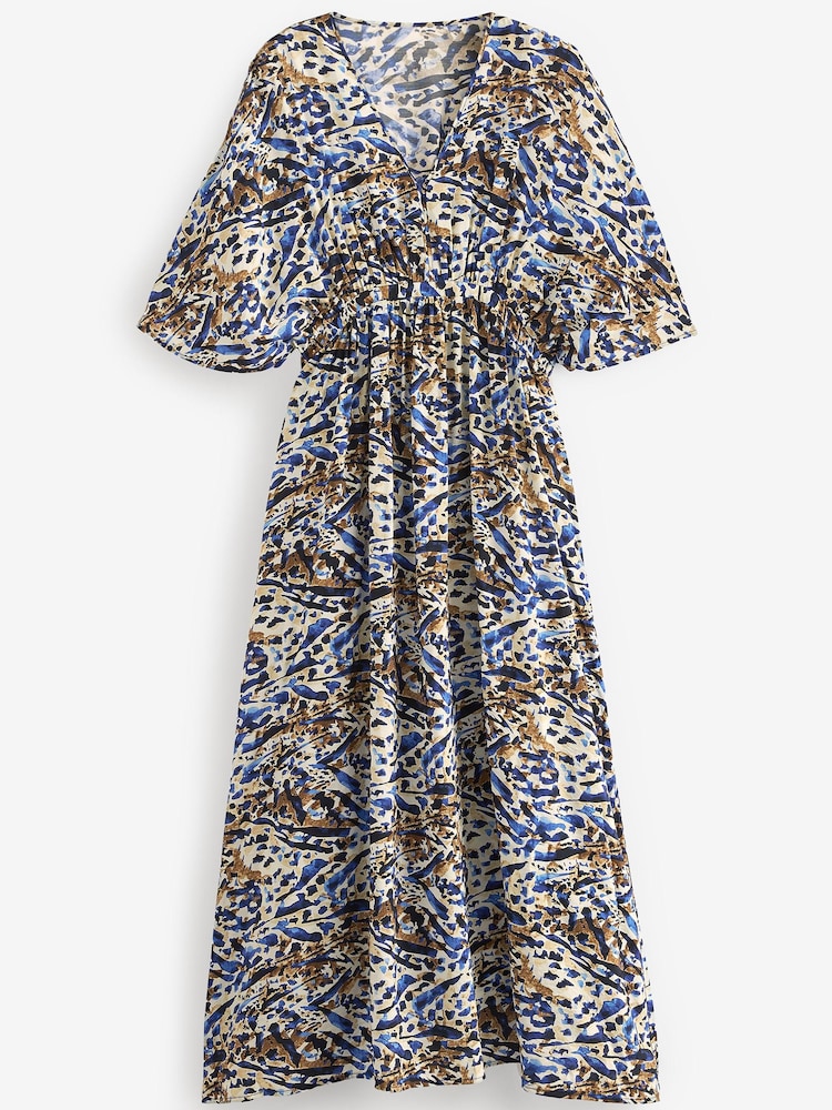 Blue Animal V-Neck Kaftan Maxi Summer Dress - Image 5 of 5