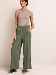 Khakigrün - Cargo-Hose aus Leinen mit weitem Bein - Bild 1 von 6