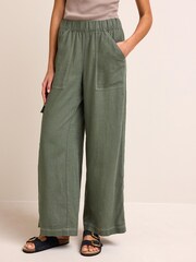 Khakigrün - Cargo-Hose aus Leinen mit weitem Bein - Bild 3 von 6